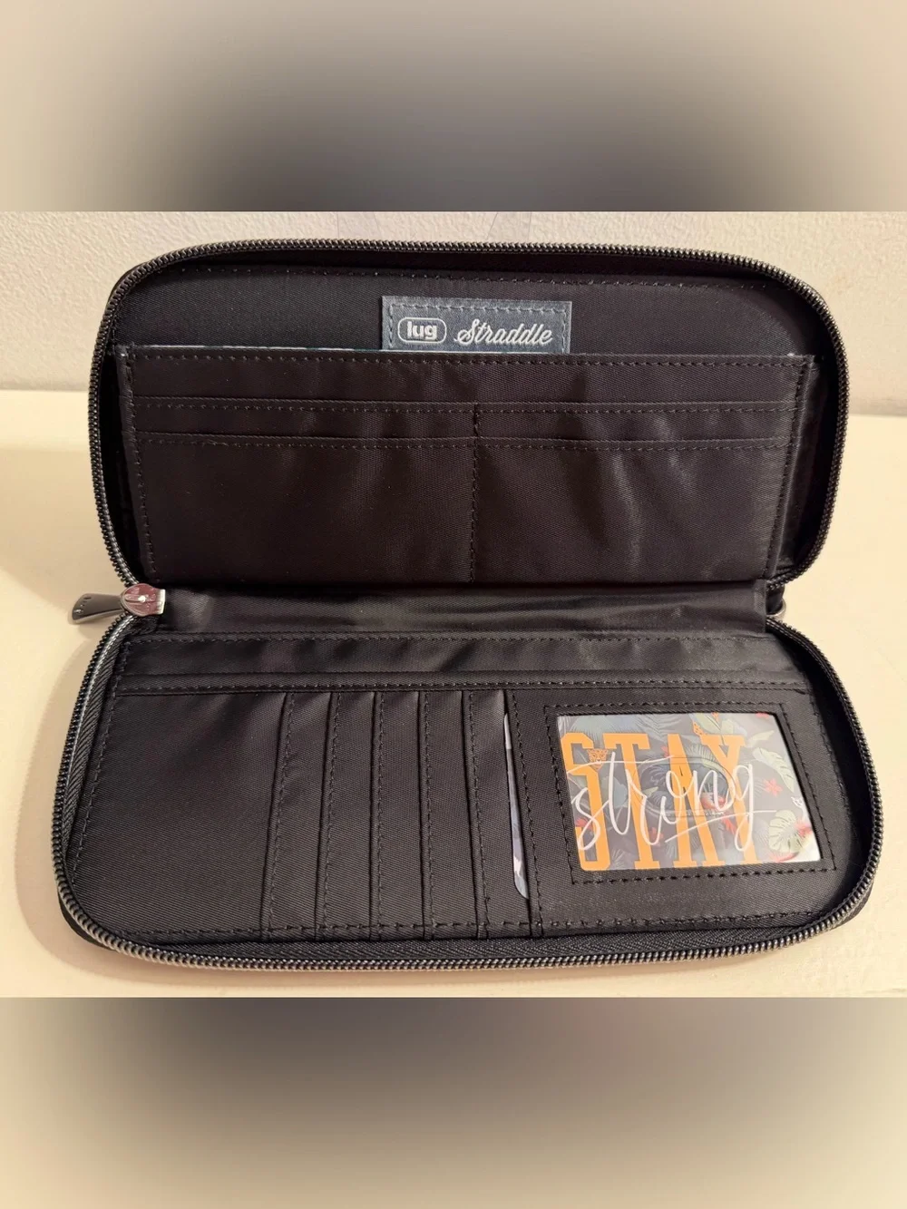 Lug Bags black Straddle Wristlet/Wallet with chevron quilted design on front